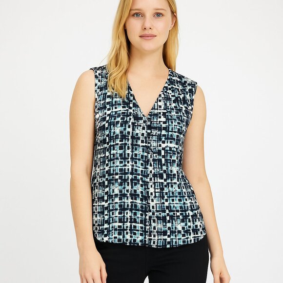 NWT White House Black Market Sleevless V-Neck Shell Brushstroke Twilight #WHBM31 - Picture 1 of 9